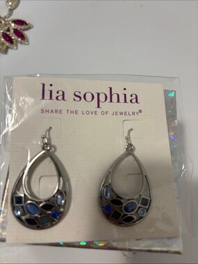 Lia Sophia Silver Teardrop Earrings with Blue Accents